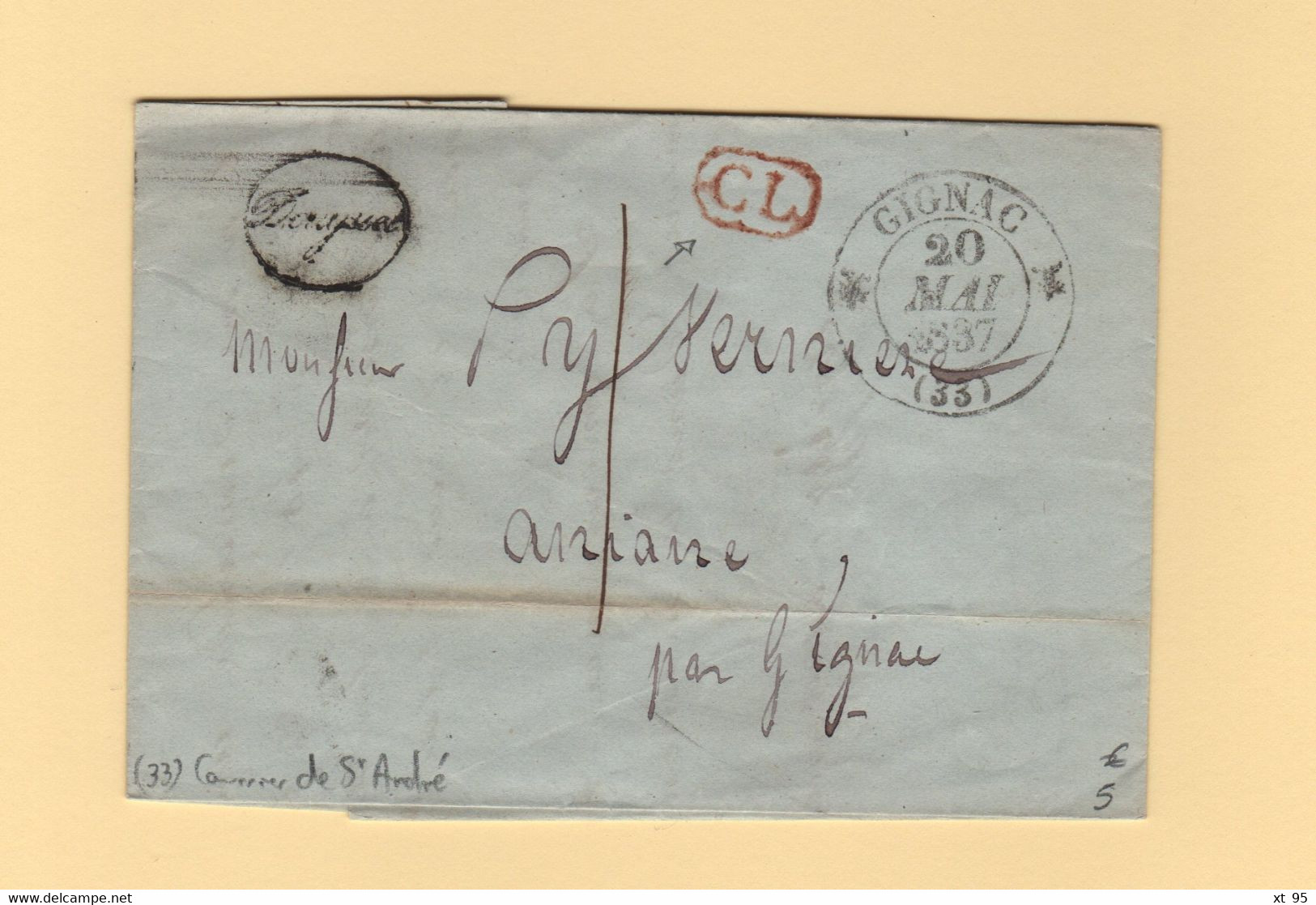 Gignac - 33 - Herault - 20 Mai 1837 - CL Correspondance Locale - Courrier De St André - 1801-1848: Voorlopers XIX