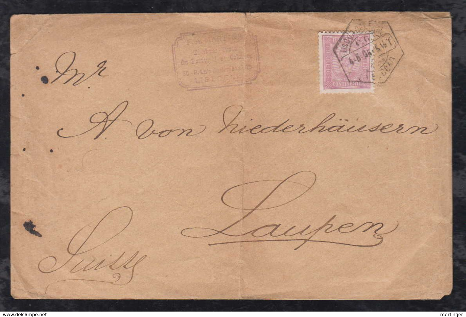 Portugal 1895 Printed Matter Cover  10R Single Use LISBOA To LAUPEN Switzerland - Lettres & Documents