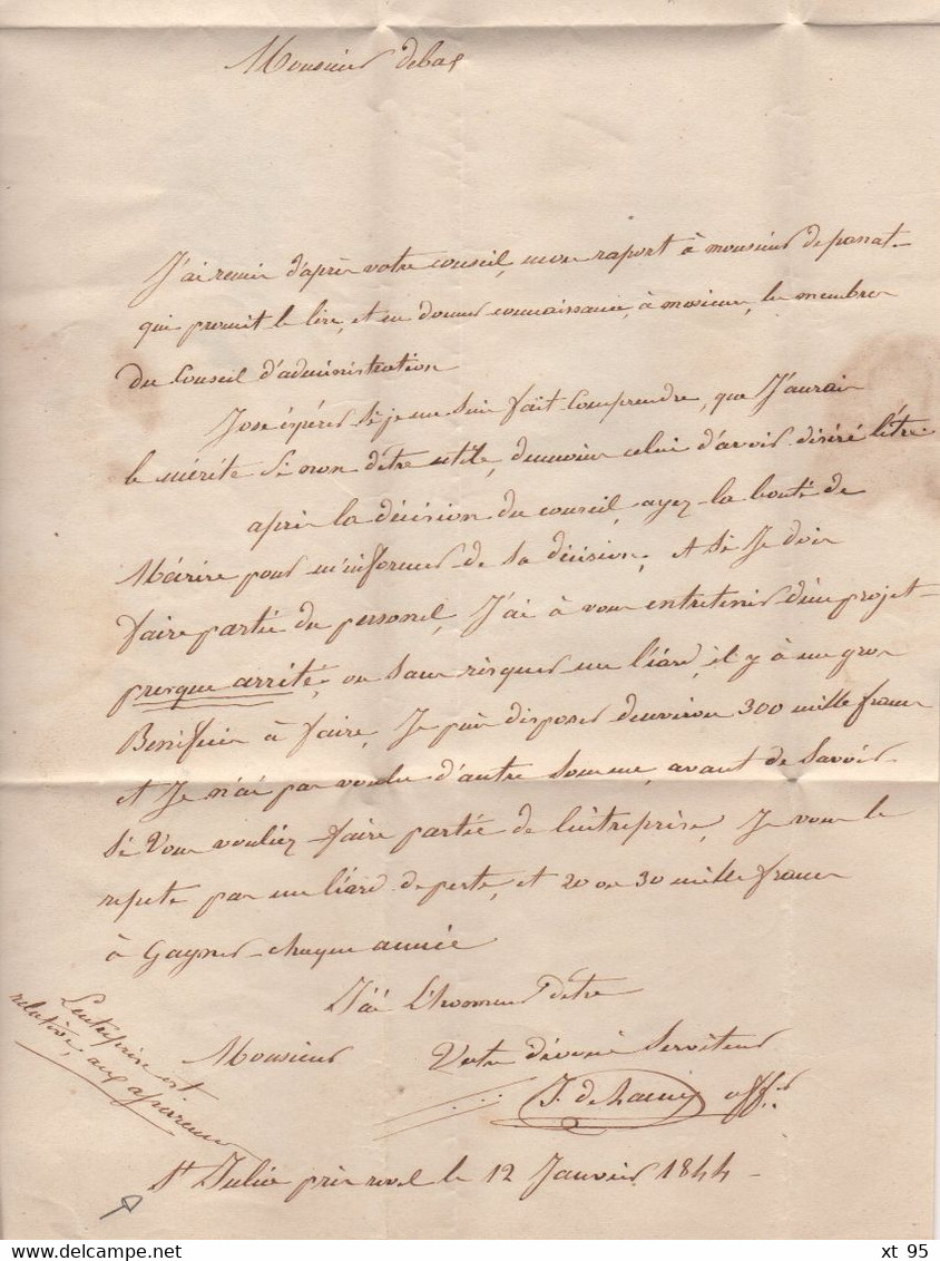 Revel - 30 - Haute Garonne - 12 Janvier 1844 - Courrier De St Julien - PP Port Paye - 1801-1848: Voorlopers XIX