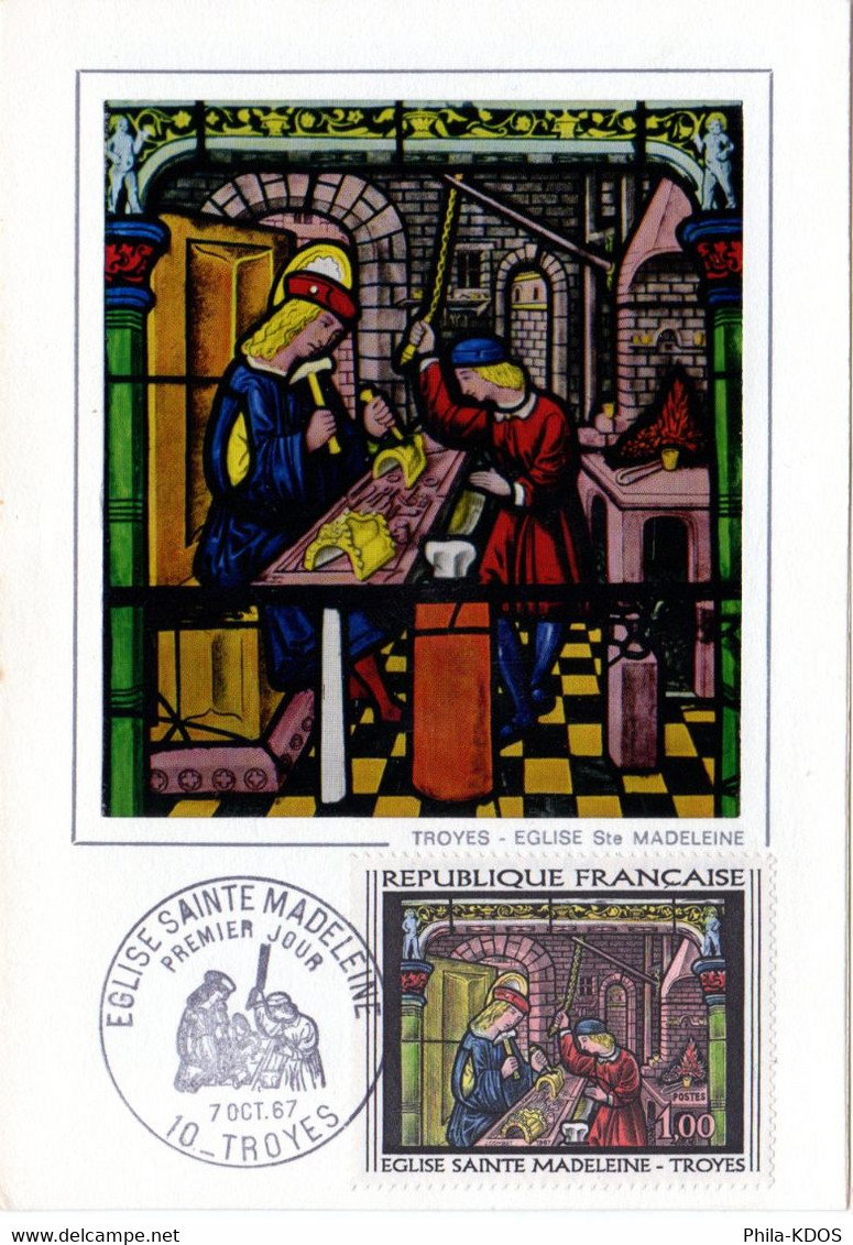 &#9989;  " VITRAIL DE L'EGLISE SAINTE-MADELEINE DE TROYES " Sur Carte Maximum  De 1967 Avec Le N° 1531. CM - Verres & Vitraux