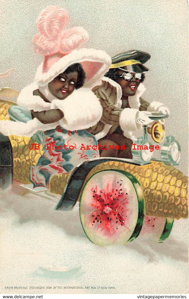 901483-Black Americana, IAP 1904, Ellen Clapsaddle, Couple Driving A Corn Cob Car - Black Americana