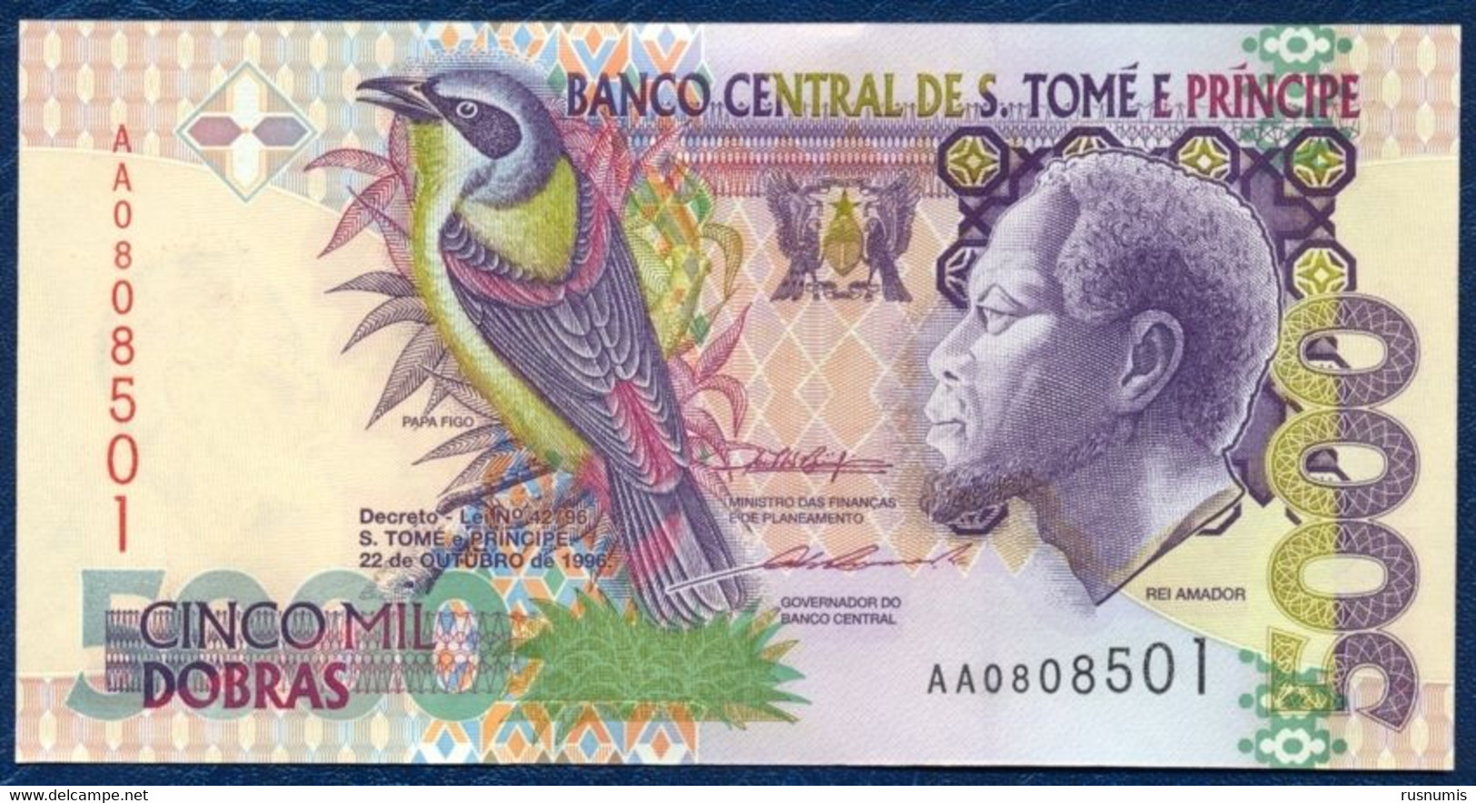 SAN TOME - SAO TOME AND PRINCIPE - ST. THOMAS 5000 DOBRAS PICK-65a PAPA FIGO BIRD OISEAU 1996 UNC - Sao Tome And Principe