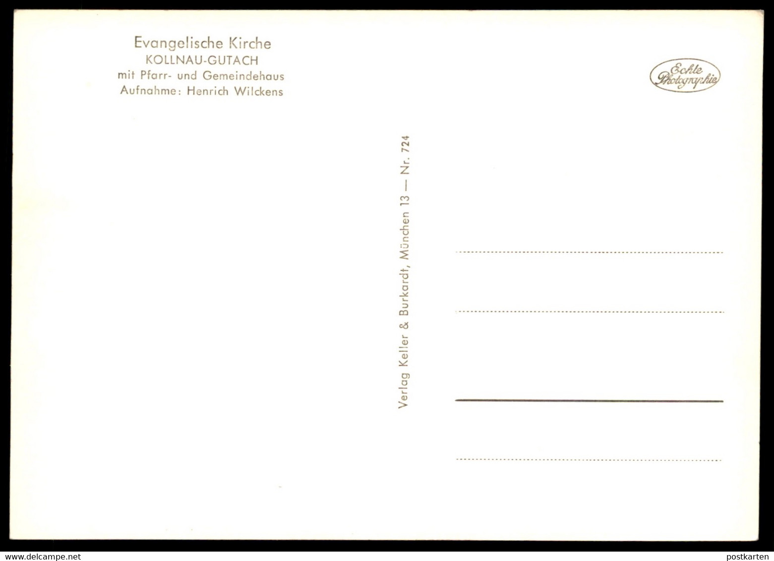 ÄLTERE POSTKARTE KOLLNAU GUTACH EVANGELISCHE KIRCHE MIT PFARR- UND GEMEINDEHAUS AUFNAHME HENRICH WILCKENS Waldkirch - Waldkirch