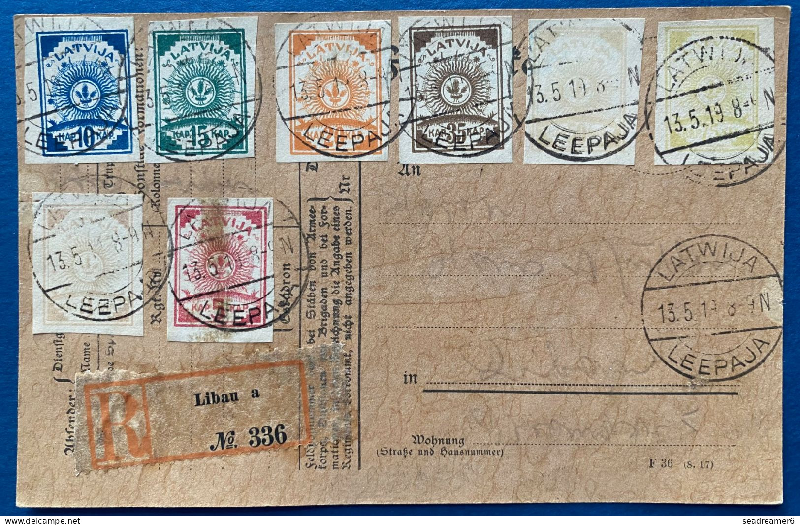 LETTONIE Carte Recommandée 13 MAI 1919 Avec 8 Valeurs Differentes Oblitérés Dateur De LATWIJA /LEEPAJA  TB/TTB - Lettland