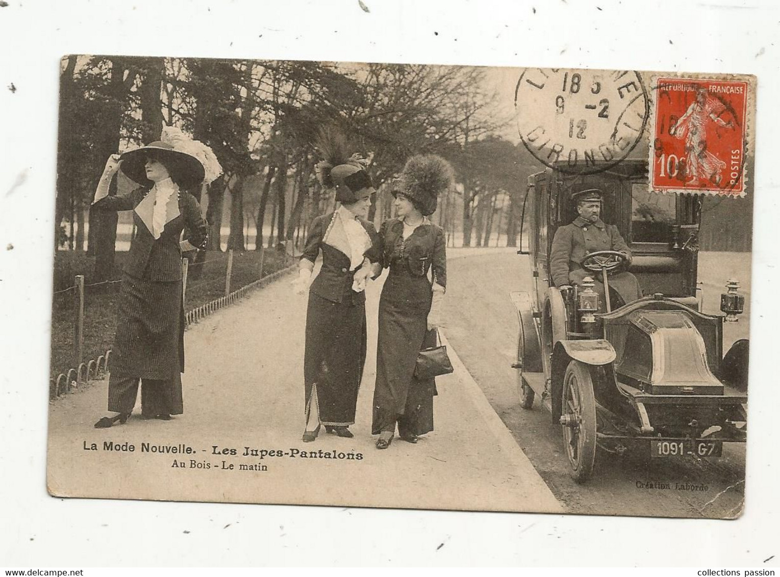 Cp, MODE , La Mode Nouvelle , Les JUPES-PANTALONS ,au Bois , Le Matin , Automobile , Métier: Chauffeur, Voyagée 1912 - Mode