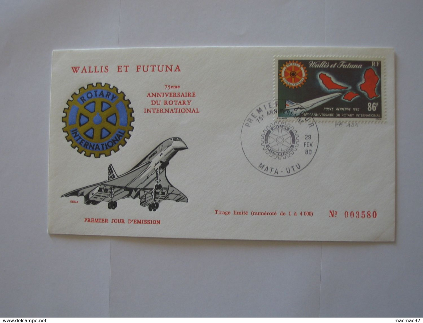 Enveloppe 1er Jour - WALLIS ET FUTUNA - 75 Eme Anniversaire Du Rotary  **** EN ACHAT IMMEDIAT **** - Lettres & Documents