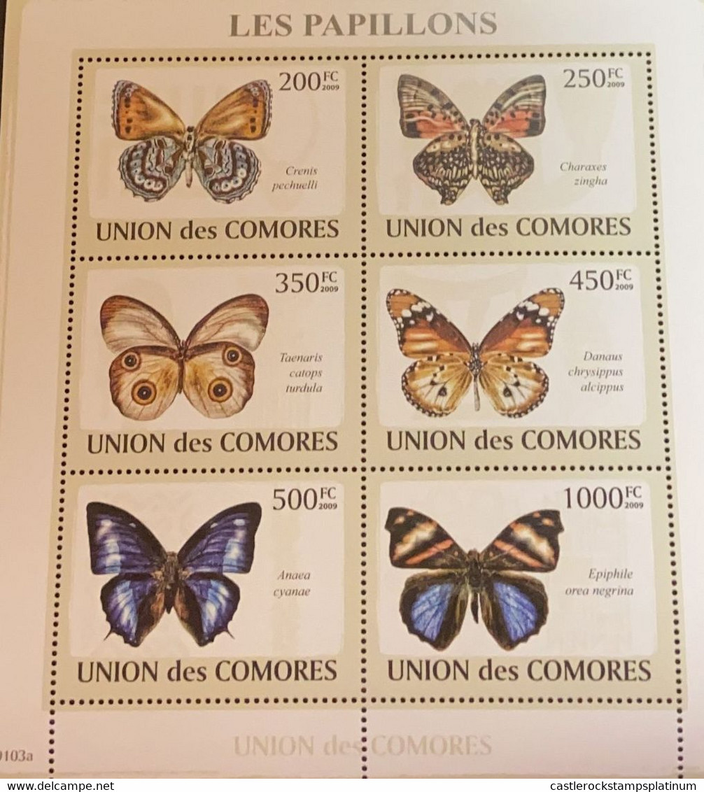 A) 2009 COMOROS, BUTTERFLIES, MNH, SERIES OF 6, MULTICOLORED, INSECTS, FAUNA - Comores (1975-...)