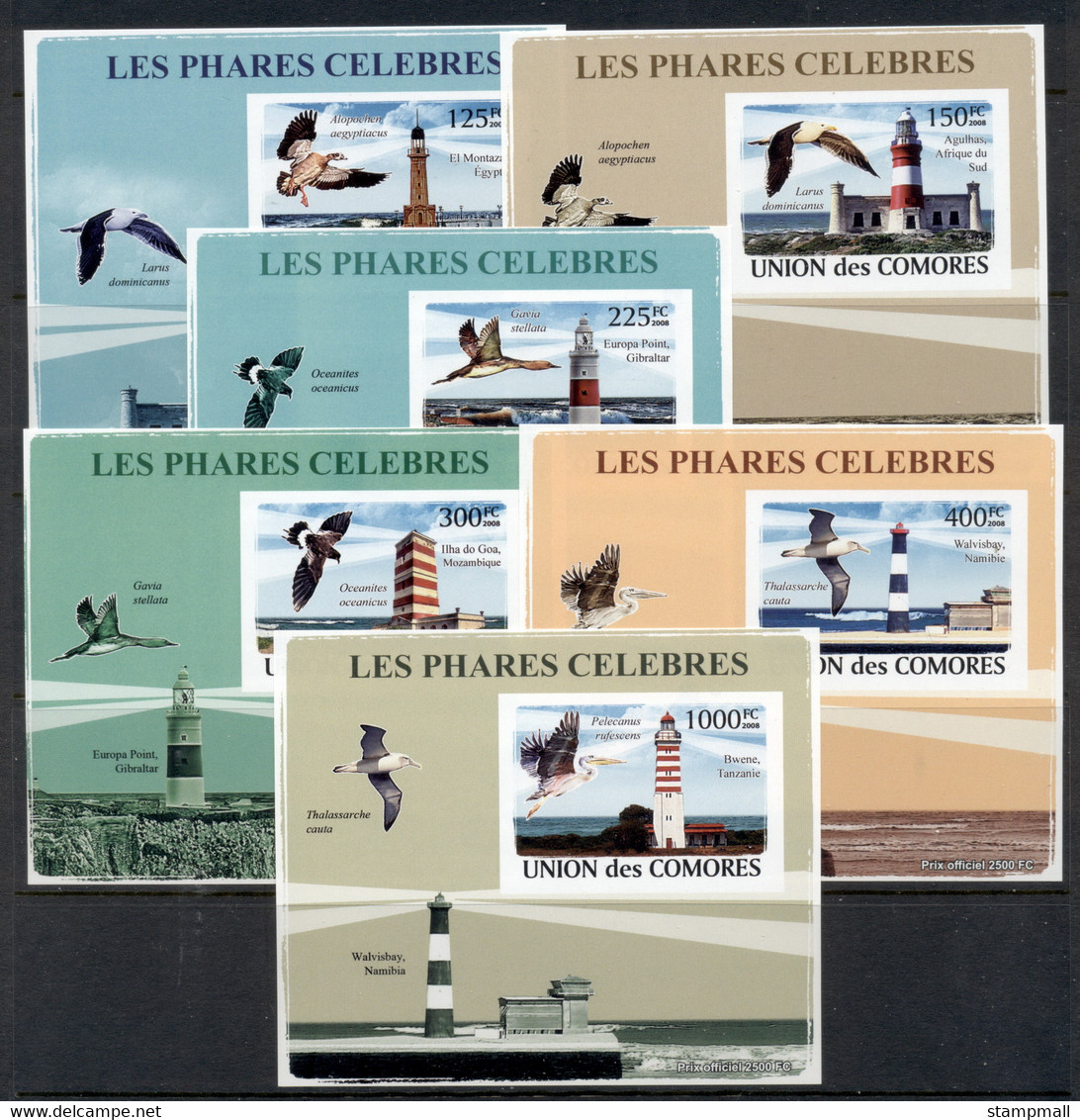 Comoro Is 2008 Famous Lighthouses, Birds 5x Deluxe MS IMPERF MUH - Comores (1975-...)