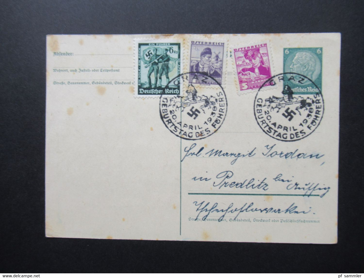 Österreich Ostmark 3.Reich Hindenburg GA MiF Mit Öst. Marken SST Graz 20.4.1938 Geburtstag Des Führers - Covers & Documents