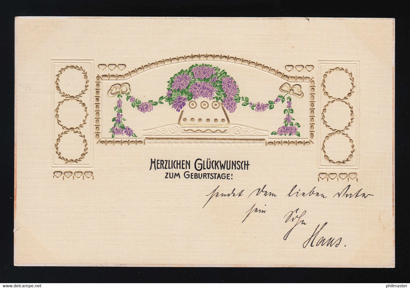 Lila Blumen Goldornamente Schleifen Glückwunsch Geburtstag, Cöln 17.12.1911 - Other & Unclassified