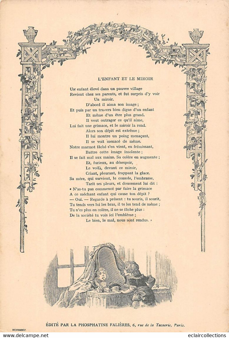 Image; 19x13.  Fable De Florian  L'enfant Et Le Miroir    Dessin De M. Leloir  (voir Scan) - Other & Unclassified
