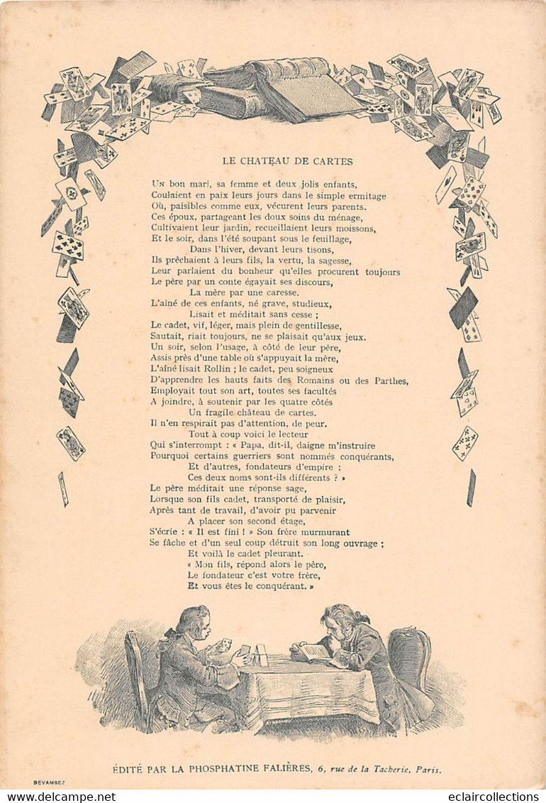 Image; 19x13.  Fable De Florian  Le Château De Cartes      Dessin De M. Leloir  (voir Scan) - Autres & Non Classés