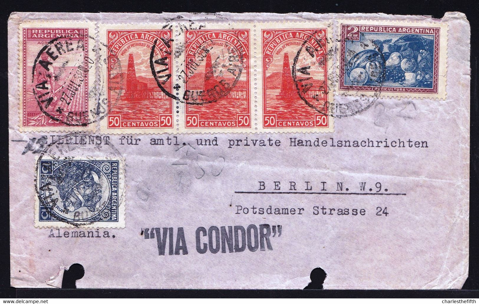 ARGENTINA 1938 - CONDOR FLIGHT BUENOS AIRES > BERLIN - Casilla De Correo 516 - Zeppelins ARGENTINA 1938 - CONDOR FLIGHT - Airmail