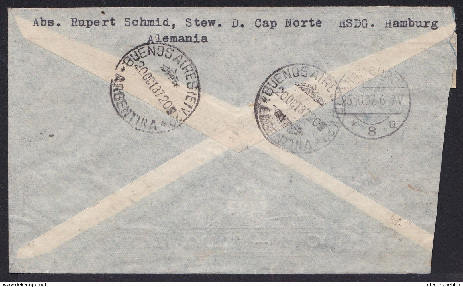 ARGENTINA 1937 -  REGISTERED CONDOR FLIGHT BUENOS AIRES > HAMBURG - From SS CAP NORTE Steward - Luftpost