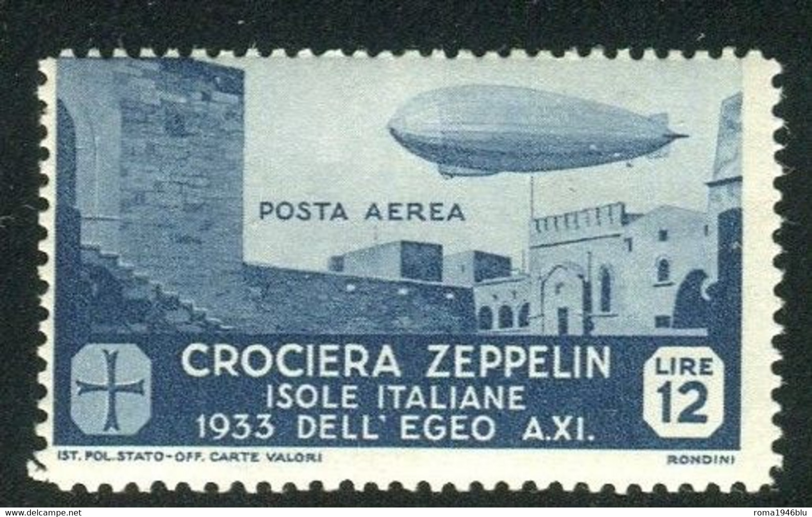 EGEO 1932 POSTA AEREA ZEPPELIN 12 L. * GOMMA ORIGINALE - Aegean