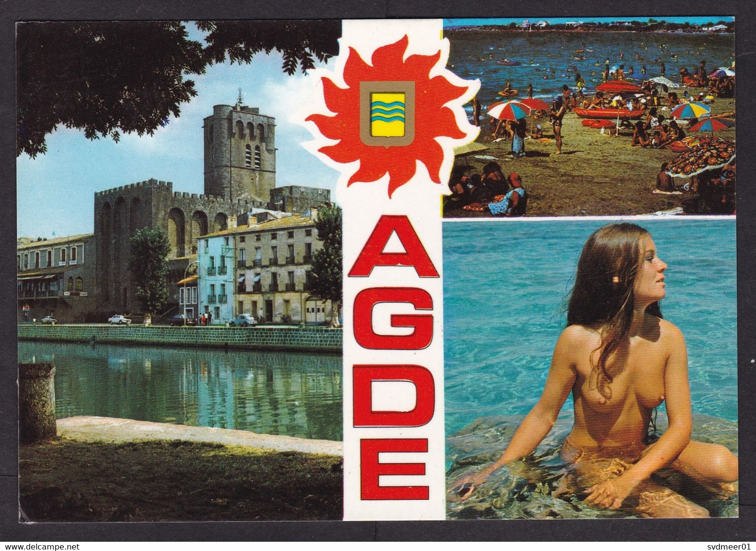 France: Picture Postcard To Germany, 1986, 2 Stamps, Marianne, Card: Agde, Nude Girl, Naked (traces Of Use) - Covers & Documents