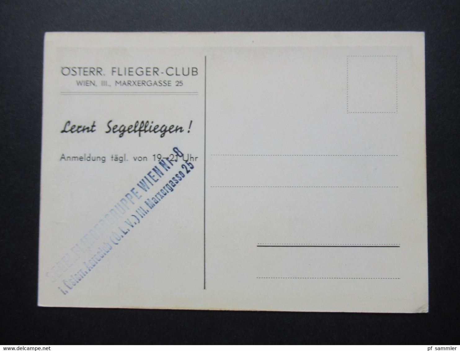 Flugpost Flieger AK Österr. Flieger Club Segelfliegergruppe Wien 1.Österr. Aeroclub ÖLV Segelflugzeug / Lernt Segelflien - 1946-....: Era Moderna