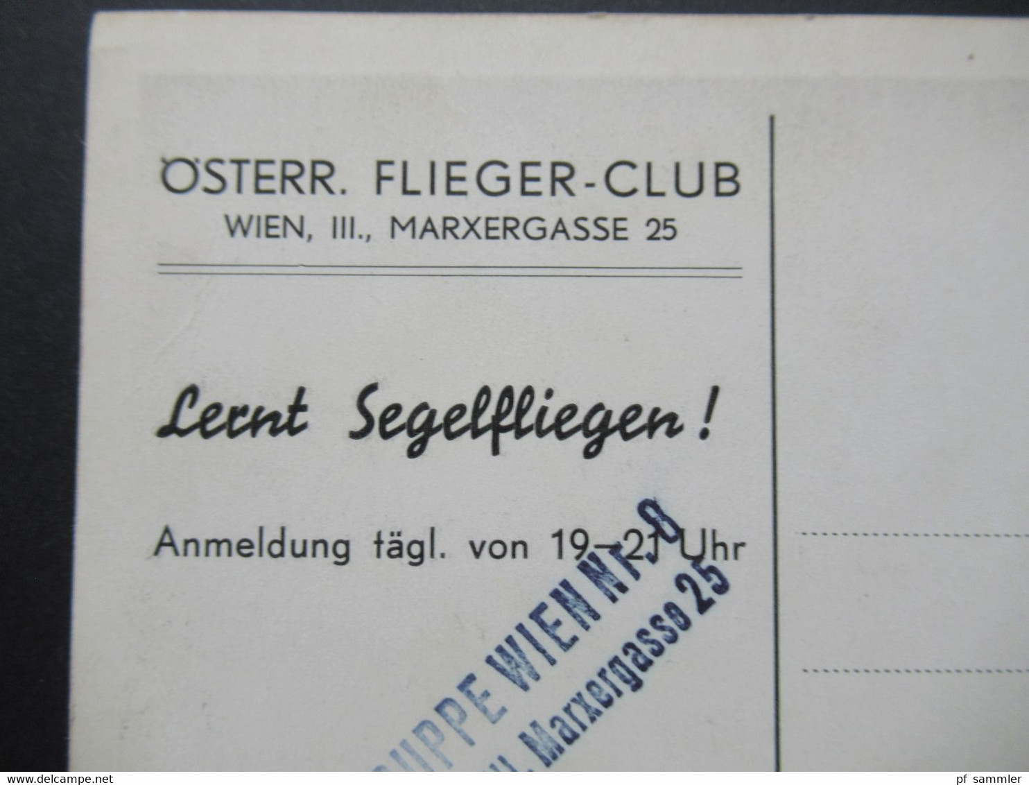 Flugpost Flieger AK Österr. Flieger Club Segelfliegergruppe Wien 1.Österr. Aeroclub ÖLV Segelflugzeug / Lernt Segelflien - 1946-....: Era Moderna