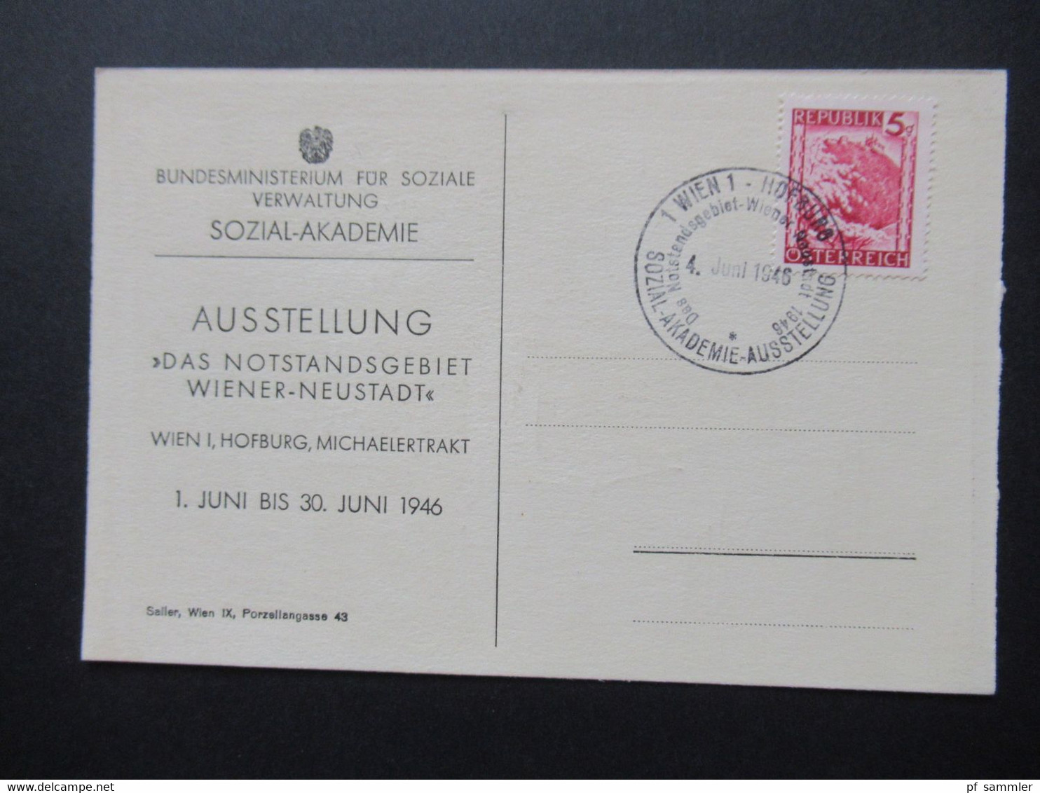 Österreich 1946 Künstler AK Wiener Neustadt Bundesministerium Für Soziale Verwaltung Ausstellung Das Notstandsgebiet - Expositions