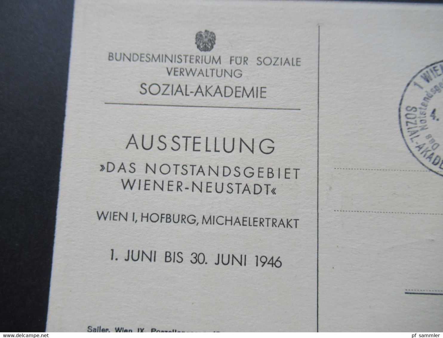 Österreich 1946 Künstler AK Wiener Neustadt Bundesministerium Für Soziale Verwaltung Ausstellung Das Notstandsgebiet - Expositions