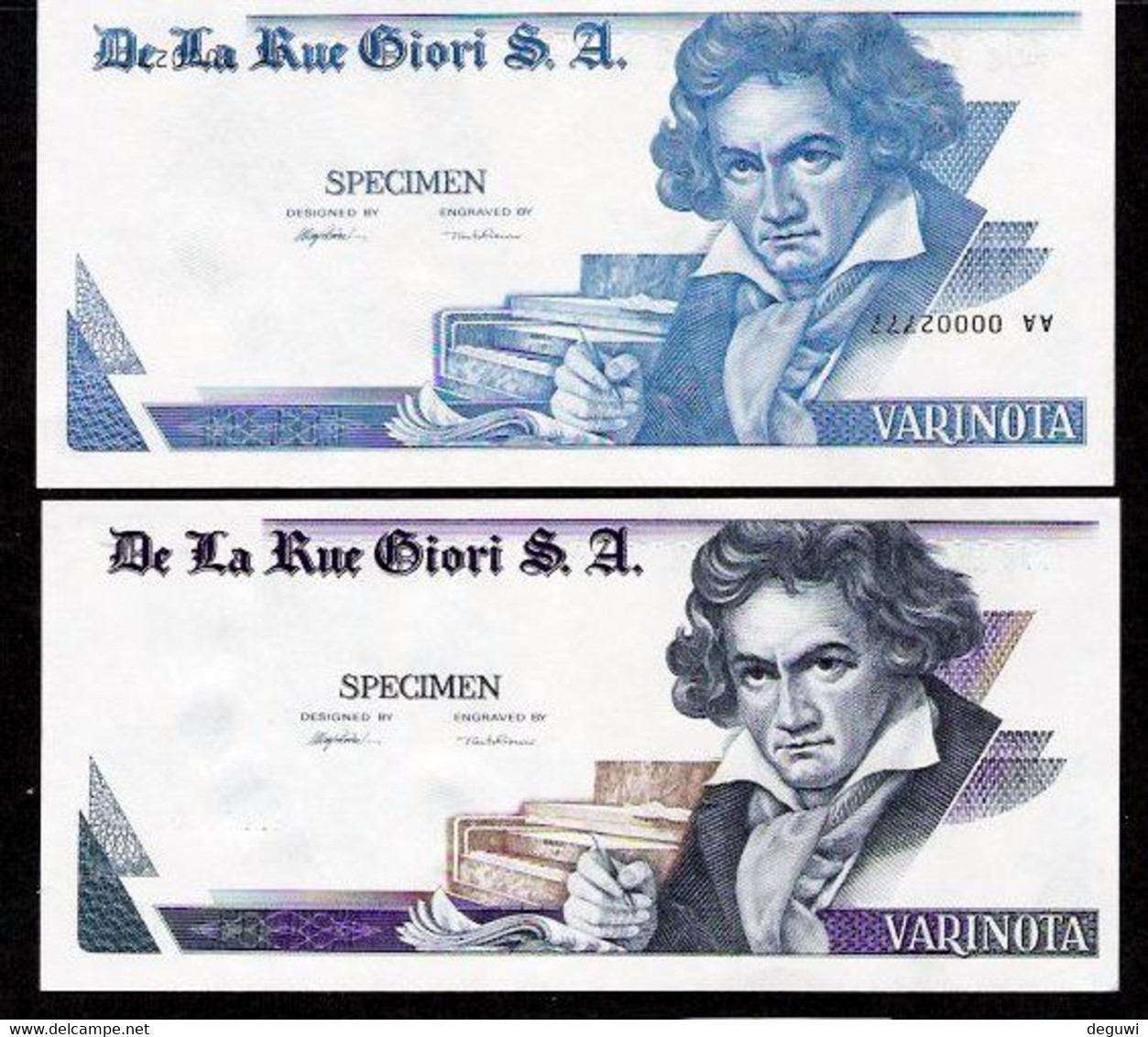Test Note DE LA RUE "Beethoven - Type C" Testnote, Mit Intaglio, RRR, UNC, Echantillon, SPECIMEN - Otros – Europa