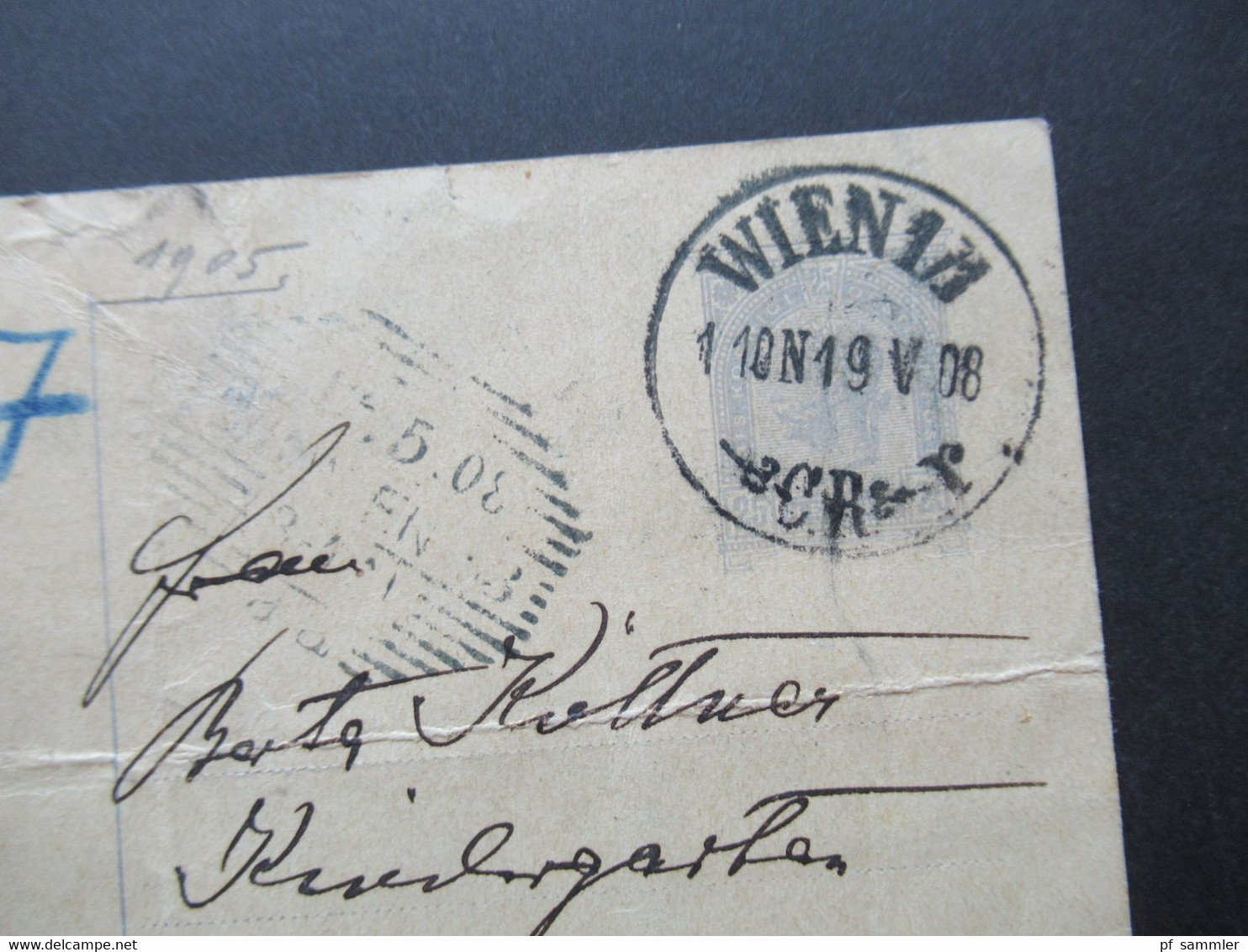 Österreich 1908 Rohrpostkarte RP 28 Wien Mit Ank. Strichstempel - Brieven En Documenten