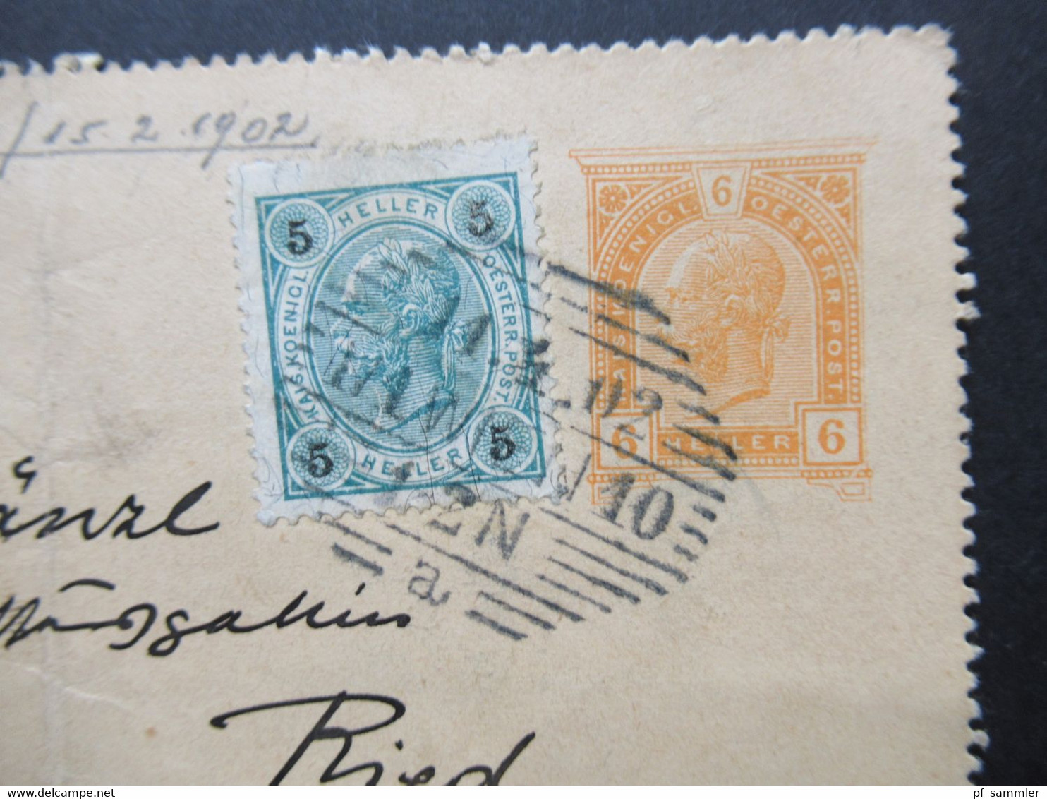 Österreich 1902 Kartenbrief K 43 Mit Zusatzfrankatur Strichstempel Wien - Ried Innkreis Mit Ank. Stempel - Brieven En Documenten