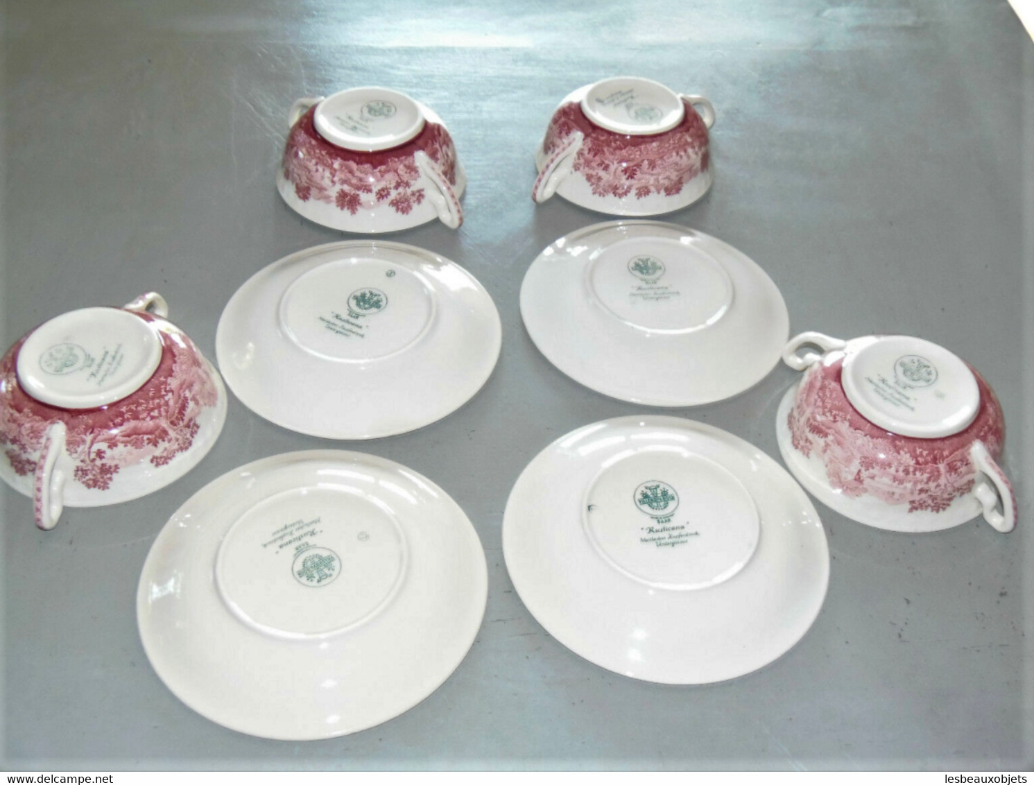 4 TASSES & SOUS TASSES A CHOCOLAT CERAMIQUE VILLEROY & BOCH V&B RUSTICANA rose collection déco céramique vitrine