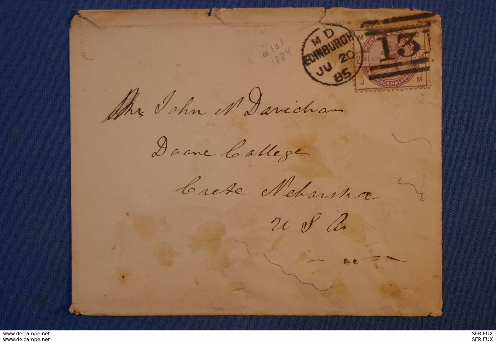 H10 GRANDE BRETAGNE BELLE LETTRE RARE 1885 EDINBURGH POUR USA + AFFRANCHISSEMENT INTERESSANT - Covers & Documents