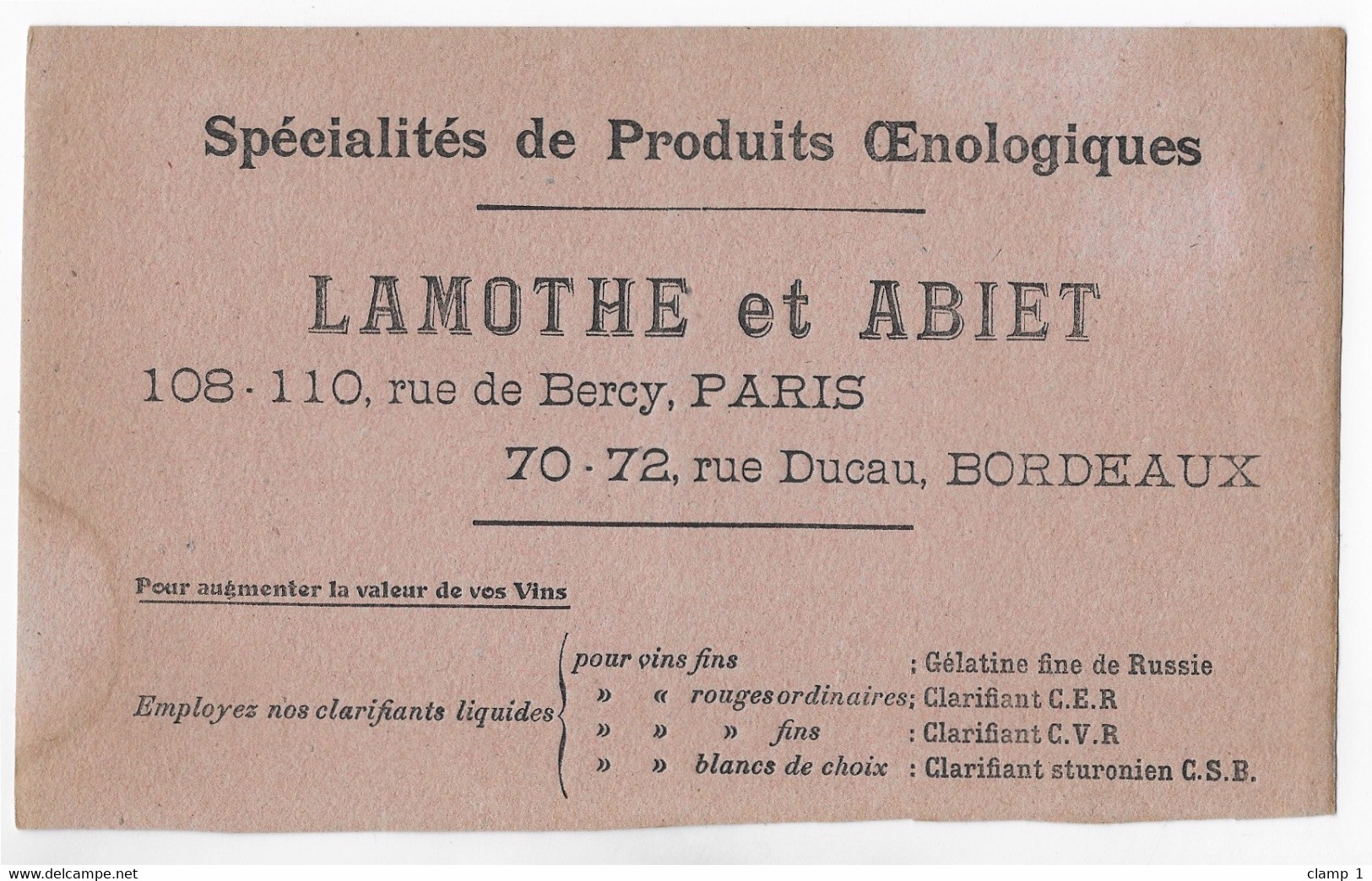 BUVARD  ALCOOL  LAMOTHE ET ABIET  BORDEAUX SPECIALITES DE PRODUITS OENOLOGIQUES ** MOUILLURES ** - A