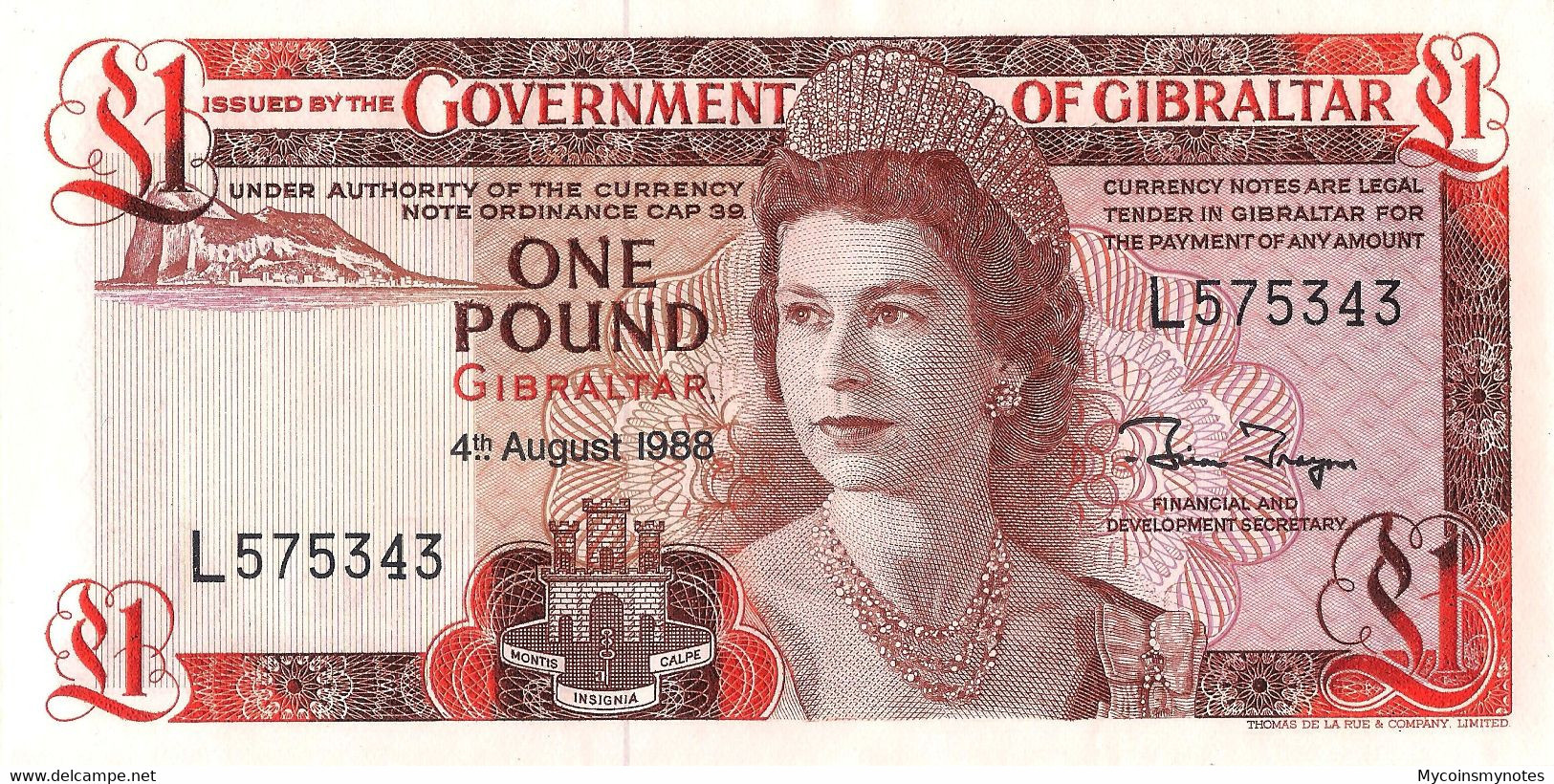 GIBRALTAR, £1 POUND, 1988, P20e, Q. Elizabeth II, UNC - Gibilterra