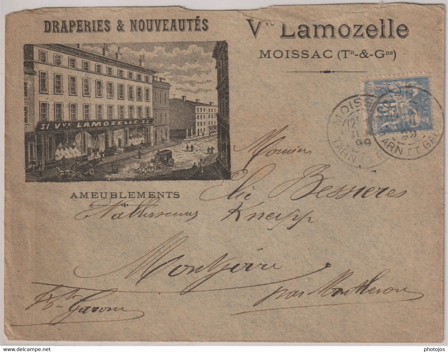 RARE Lettre Illustrée Moissac (82) Vve Lamozelle Draperies Nouveautés Maux De Dents  Expédiée 1899 à Elie Bessières - Sonstige & Ohne Zuordnung