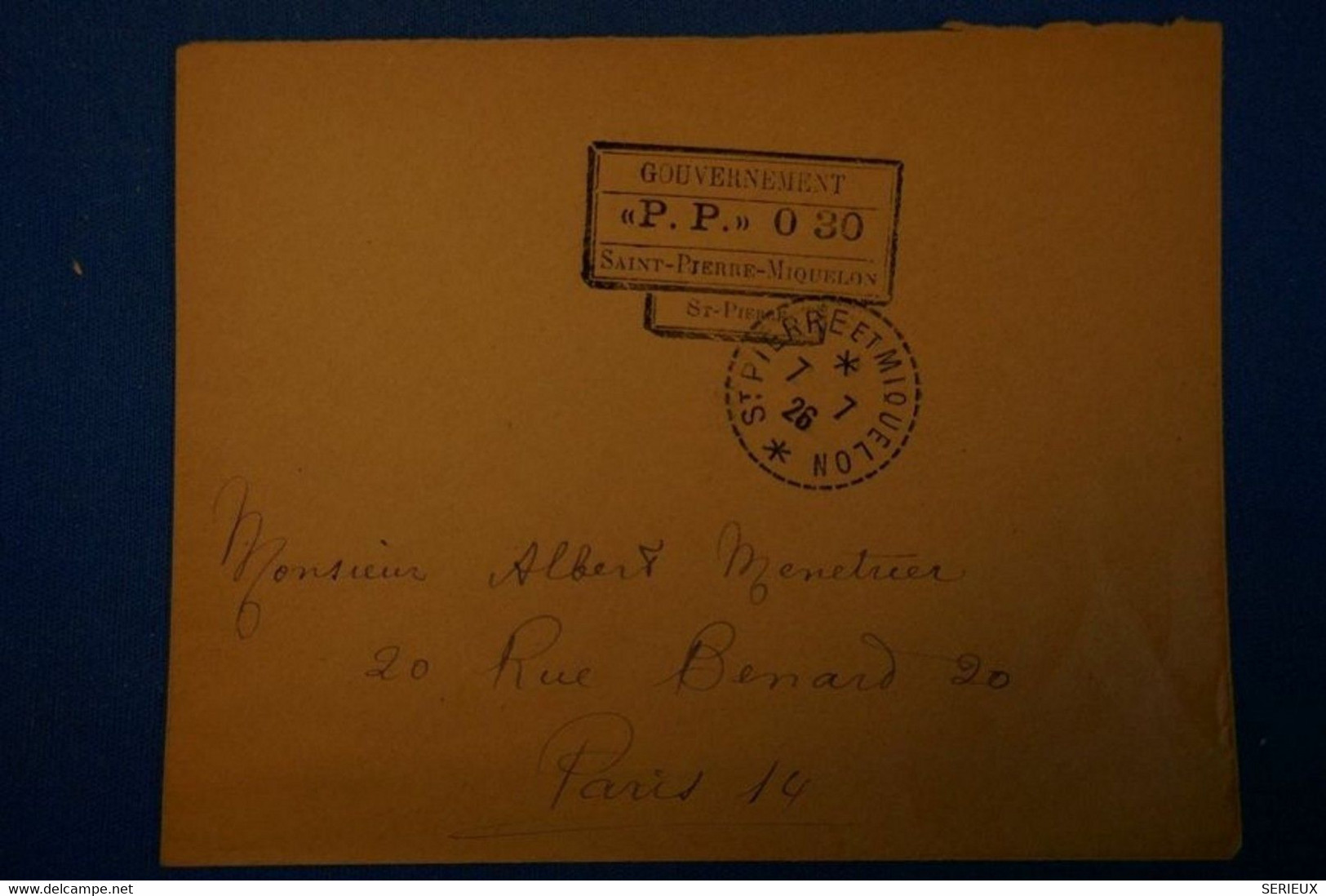 B131 SAINT PIERRE ET MIQUELON 1926 LETTRE RARE P PAYé DU GOUVERNEMENT POUR PARIS RUE ST BERNARD - Cartas & Documentos