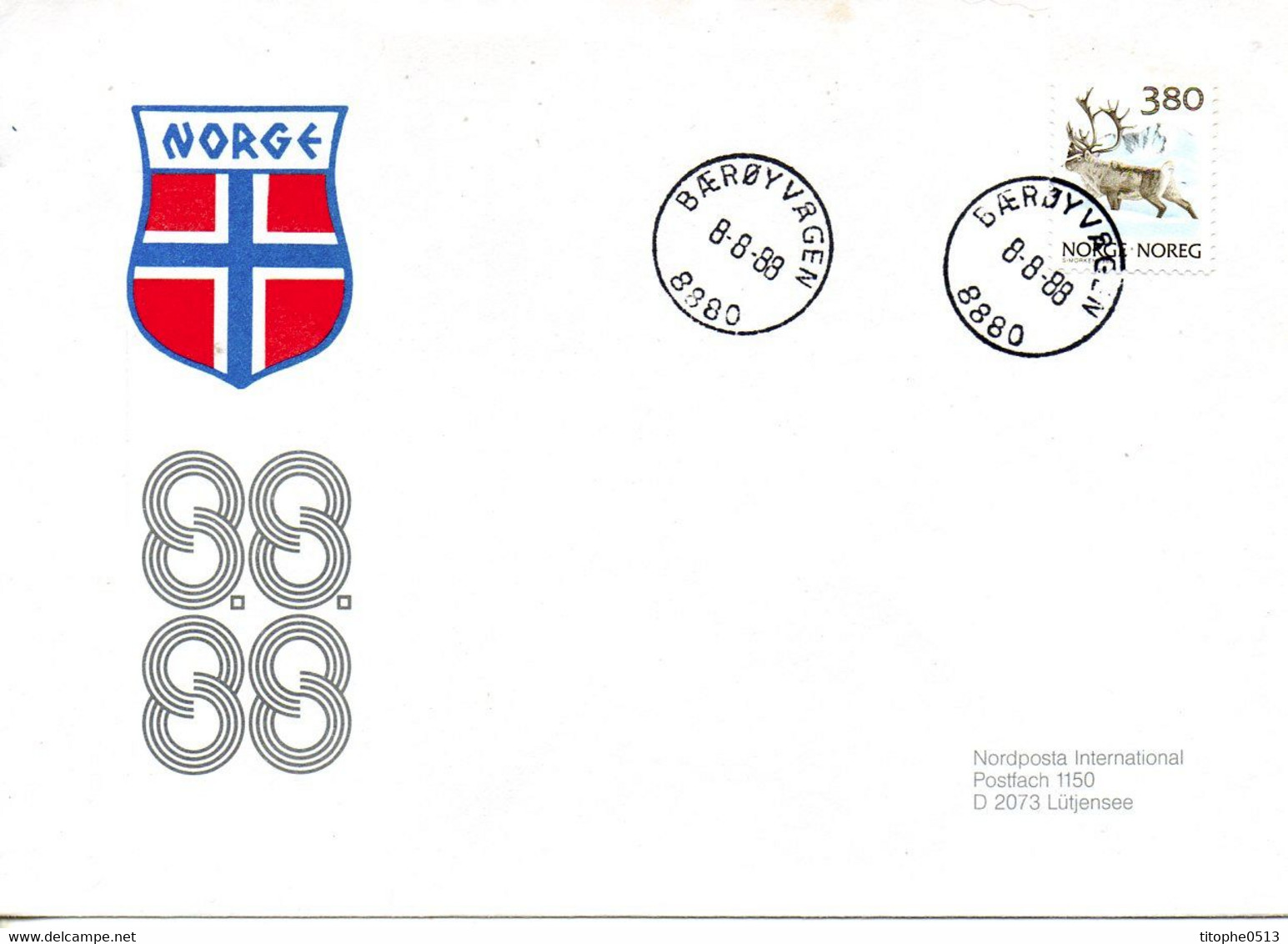 NORVEGE. Enveloppe Commémorative Du 8/8/88. Code Postal : 8880. - Variétés Et Curiosités