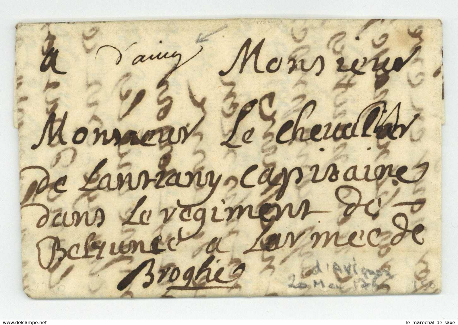 Guerre De Sept Ans 1760 D'Avignon (m) Au Chevalier De Lantiany à L'armee De Broglie En Allemagne Belsunce - Army Postmarks (before 1900)