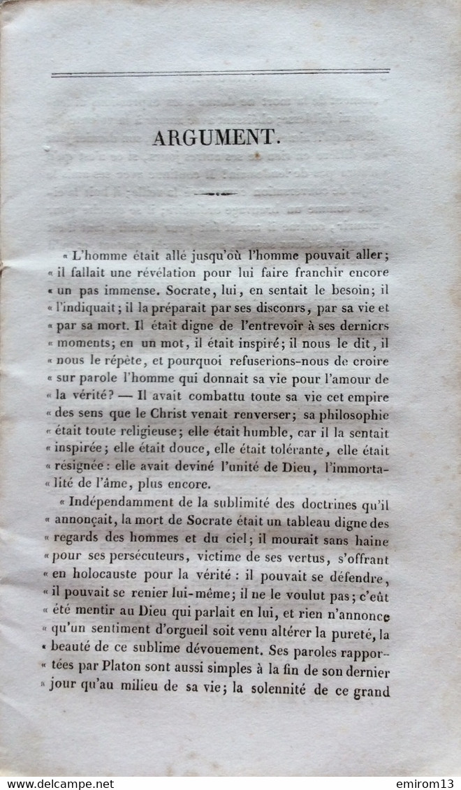 Dialogue De Platon Criton Texte Revu En Français Par M. Dübner à Paris Chez Jacques Lecoffre 1850 - Documentos Históricos