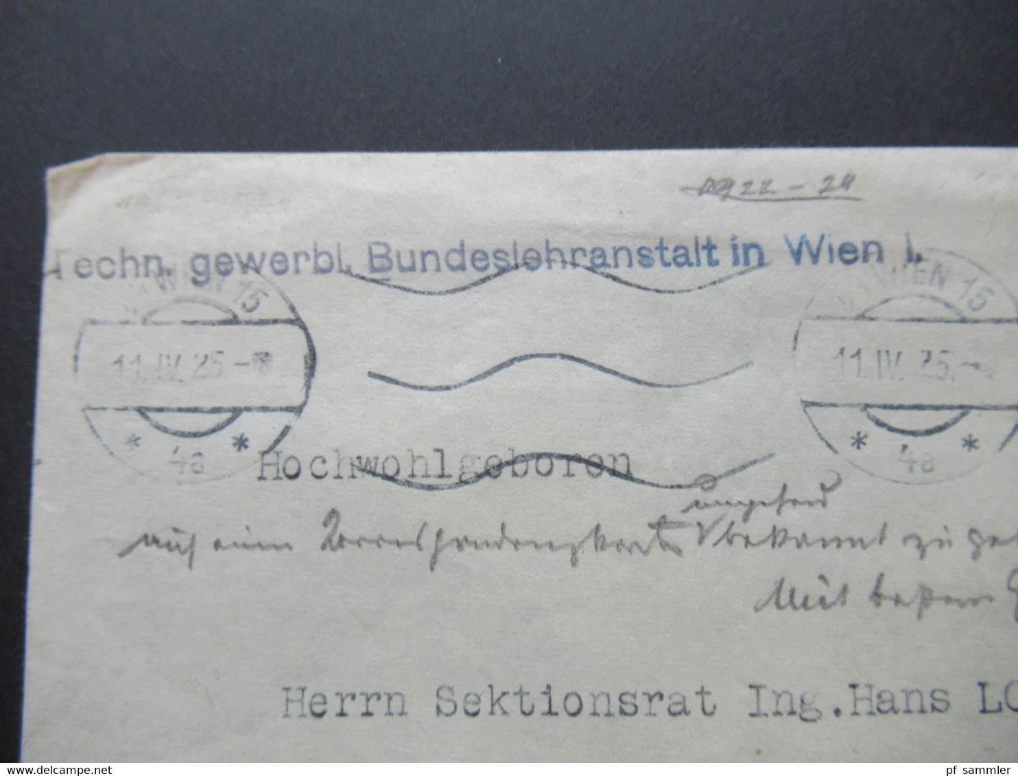 Österreich 1925 Drucksache Der Techn. Gewerbl. Bundeslehranstalt In Wien I Umschlag Rückseitig Als Brief Beschrieben - Covers & Documents
