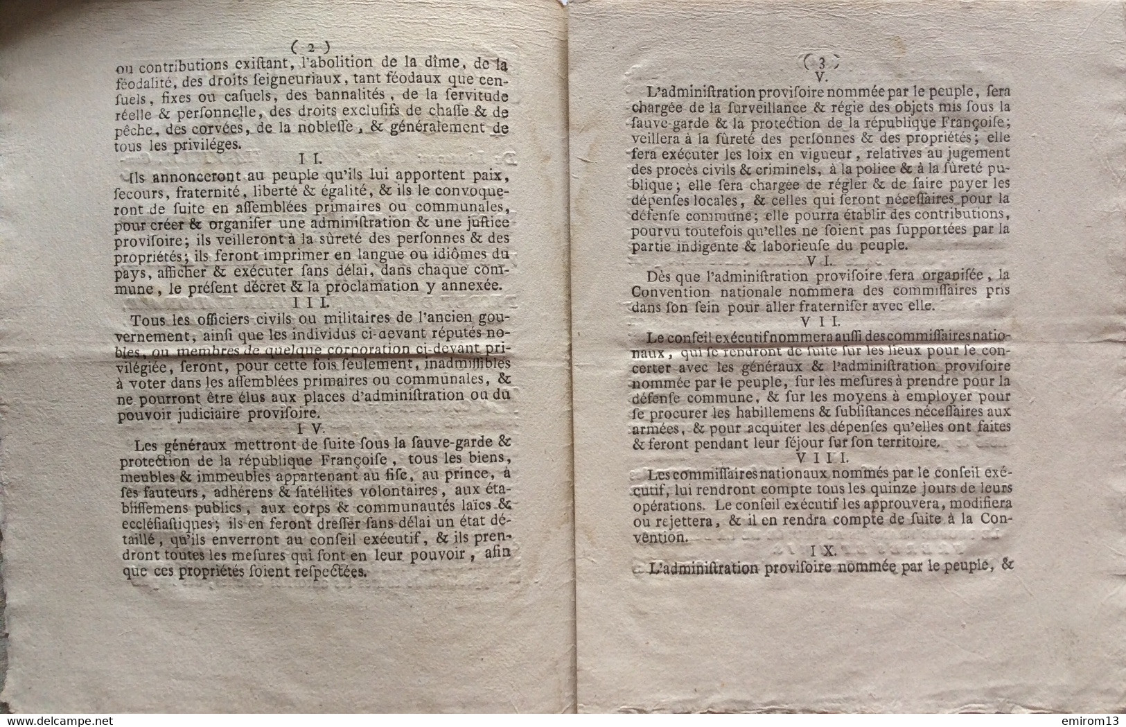 Proclamation Du Lieutenant Général Auguste Harville Commandant Un Corps D’armée à Namur En 1792 Liberté Et L’égalité - Historische Documenten