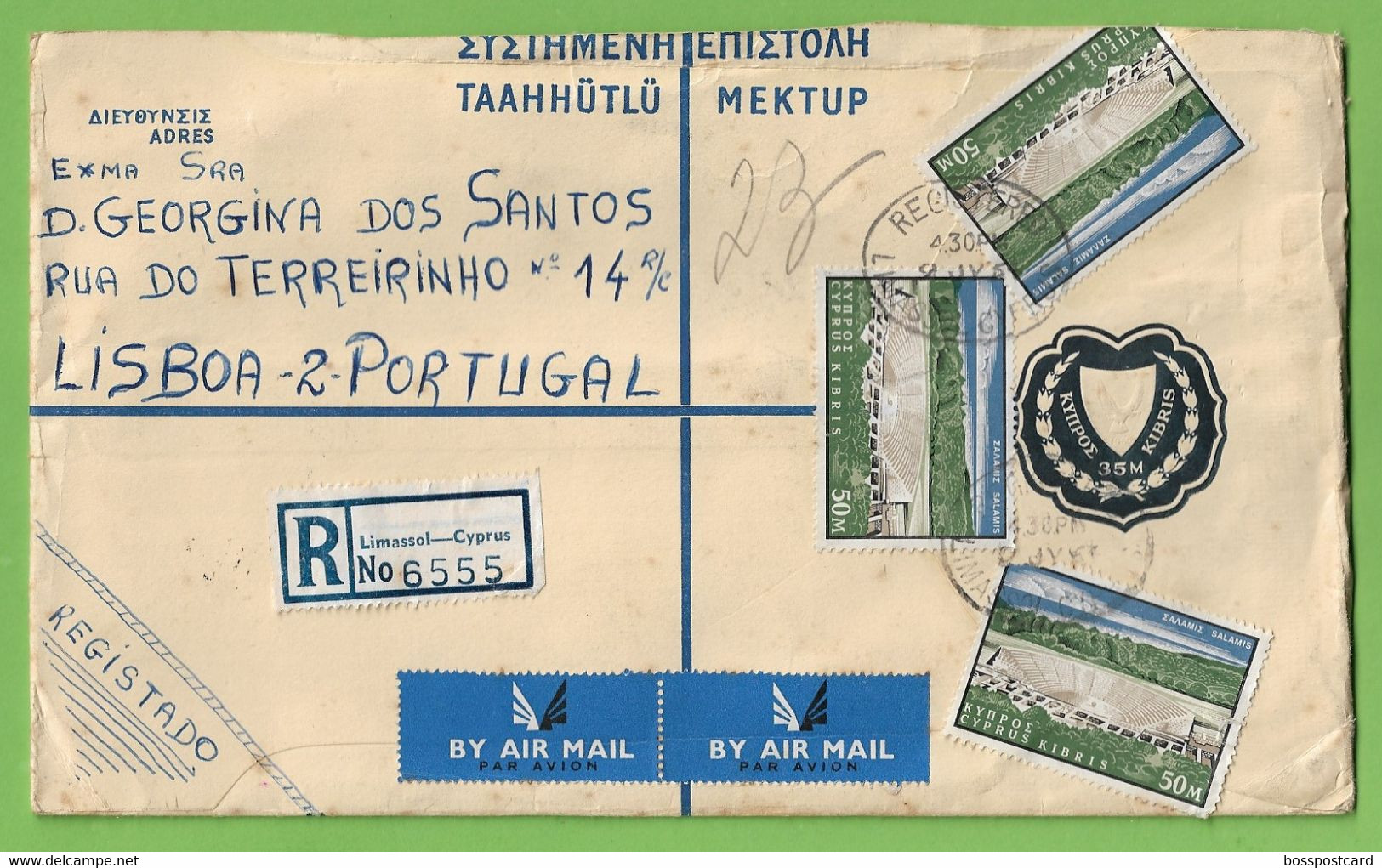 História Postal - Filatelia - Stamps - Timbres - Lisboa - Limassol - Cyprus - Greece - Philately - Portugal - Lettres & Documents