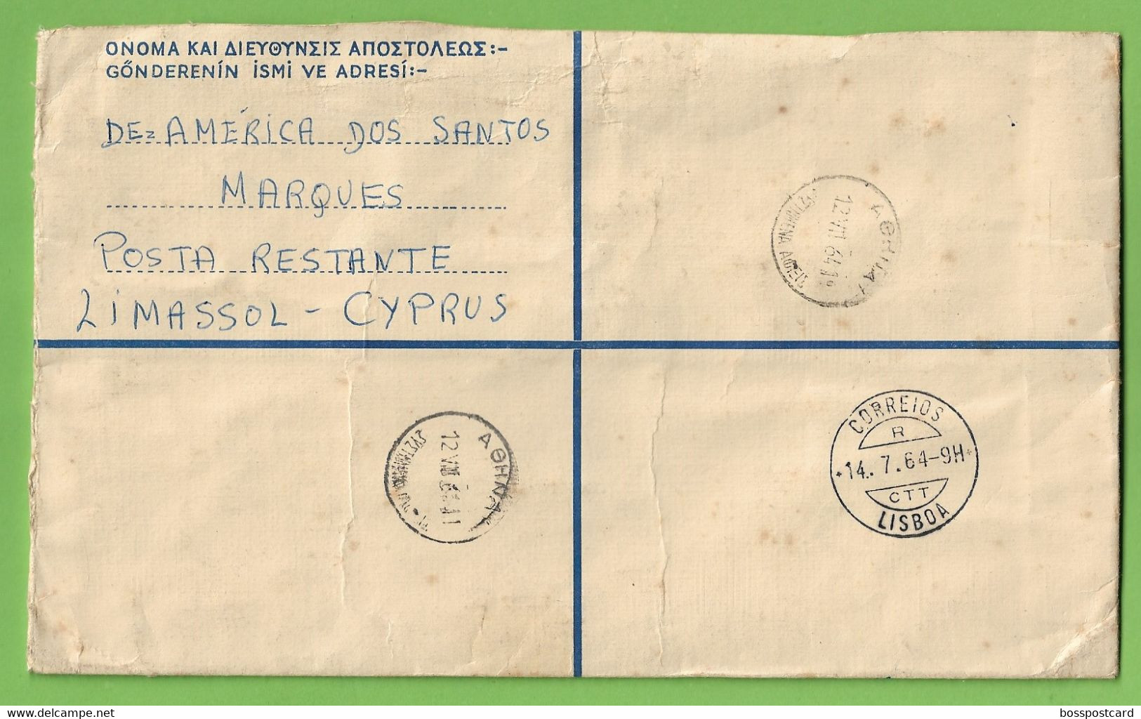 História Postal - Filatelia - Stamps - Timbres - Lisboa - Limassol - Cyprus - Greece - Philately - Portugal - Covers & Documents