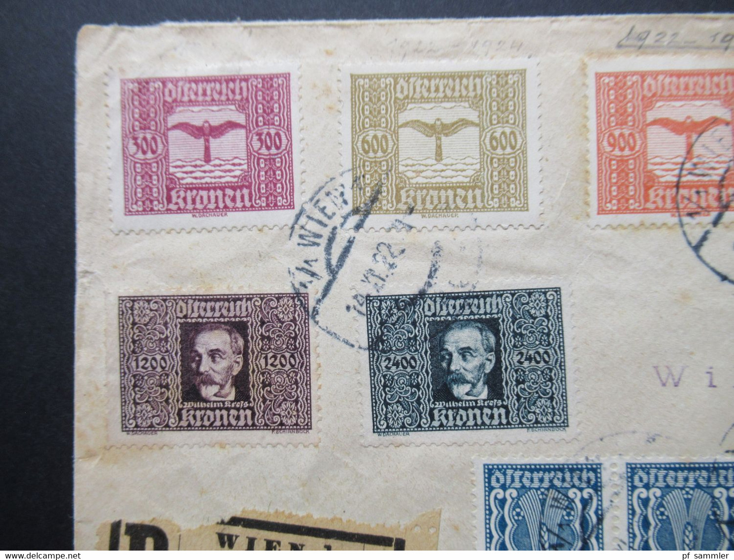 Österreich 1922 Flugpostmarken Einschreiben Wien 1 Mit Flugpost über Strassburg Stp.* Flug ausgefallen * an Sellschopp