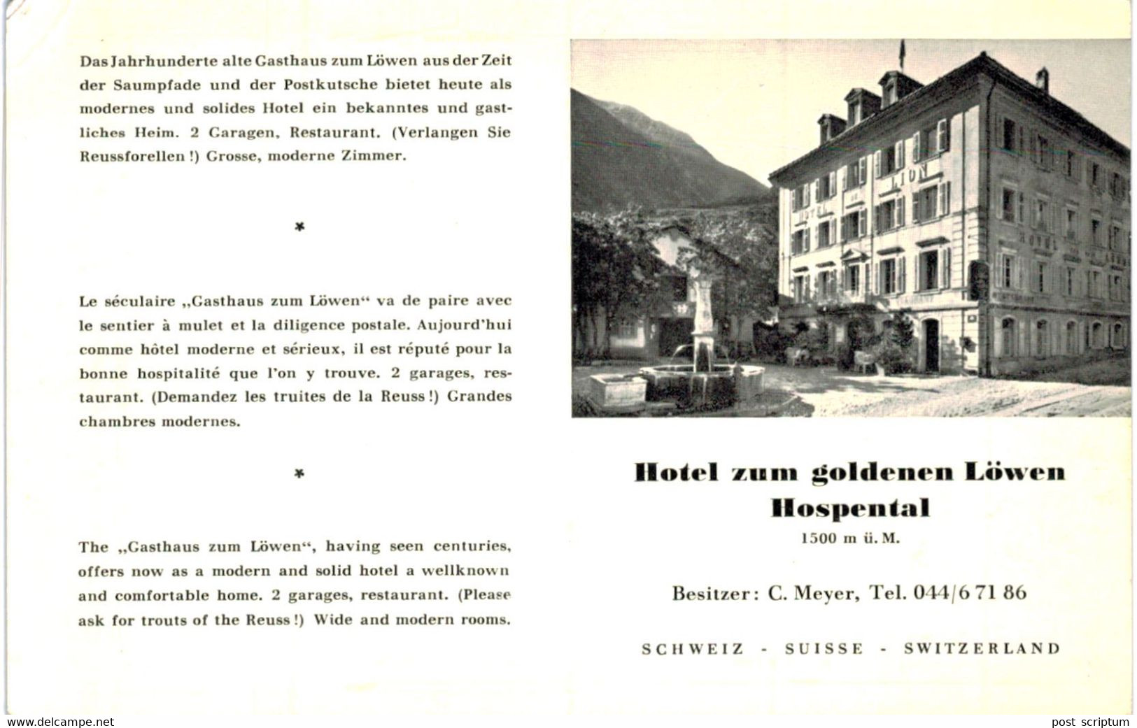 Suisse - Hôtel Zum Goldenen Löwen Hospental - Au Verso :Tabelle Der Schweiz - Hospental