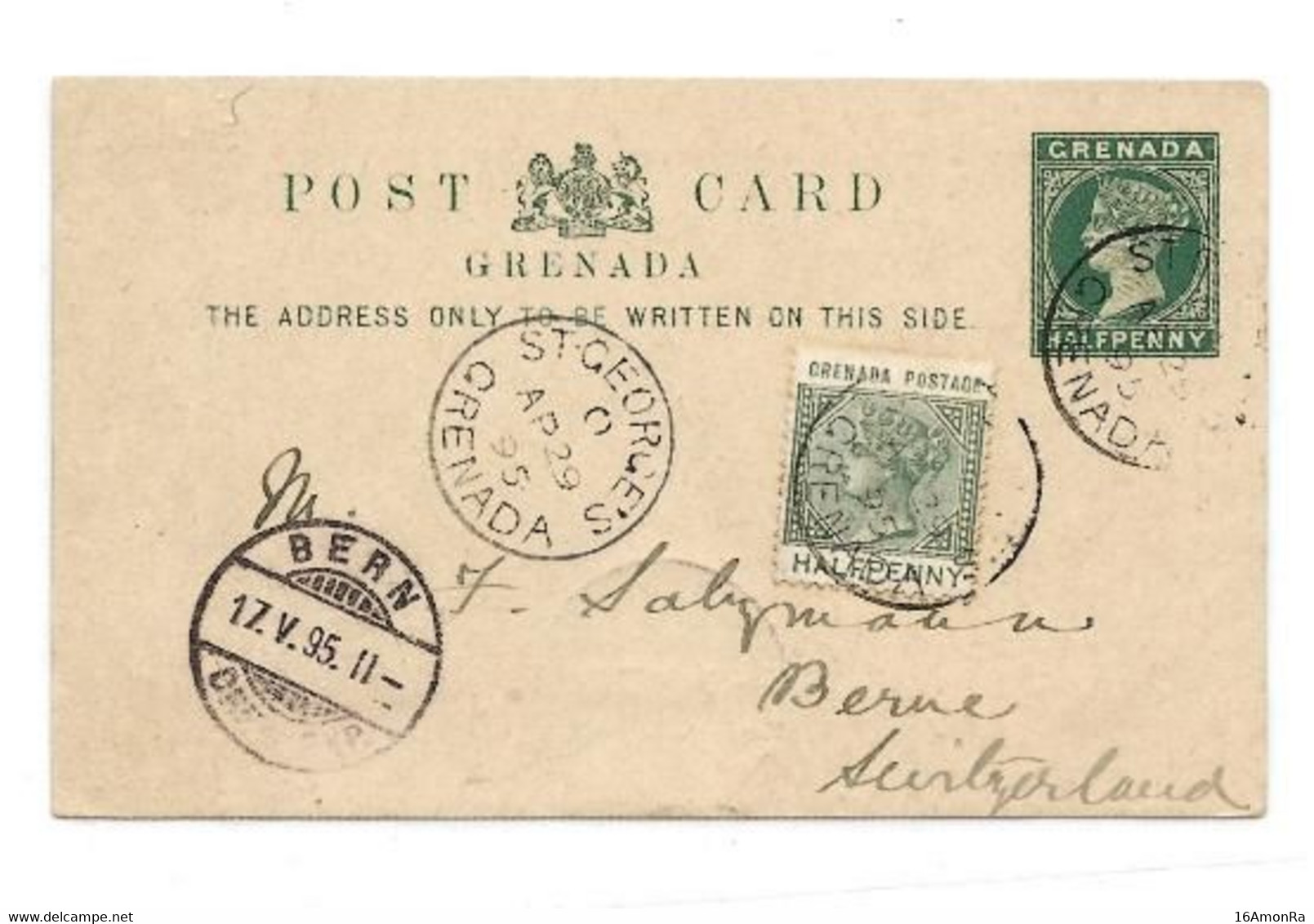 GRENADA E.P. Carte Postal Stationery Card ½p. Green On Light-cream + Tp ½p. Green, Cancelled St-GEORGES GRENADA AP.29 18 - Grenada (...-1974)