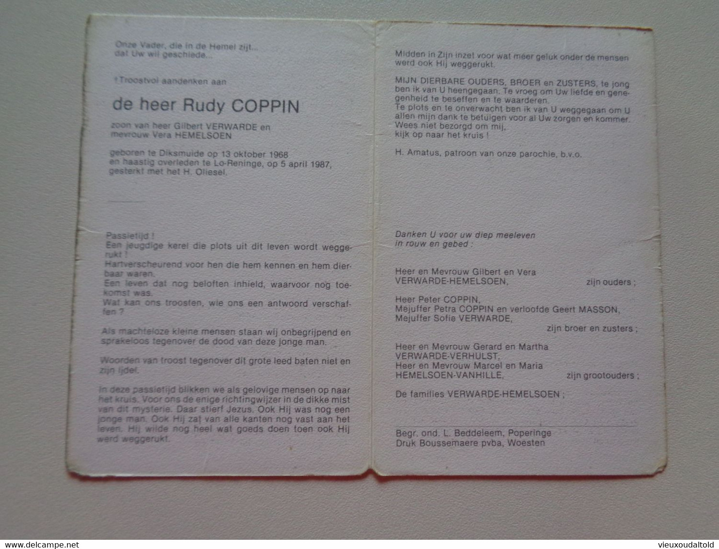 Doodsprentje/Bidprentje  Rudy COPPIN  Diksmuide 1968-1987 Lo-Reninge (Zn Gilbert VERWARDE & Vera HEMELSOEN) - Religion & Esotérisme
