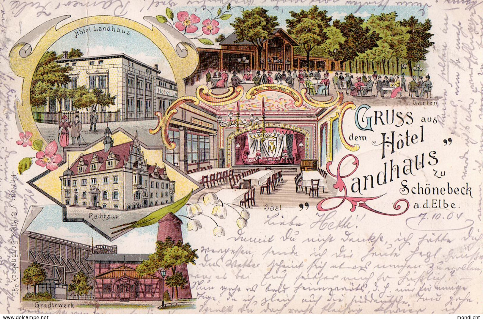 Gruss Aus Dem Hôtel "Landhaus" Zu Schönebeck An Der Elbe. 1904. (Gradirwerk, Rathhaus. Garten, Saal). - Schönebeck (Elbe)