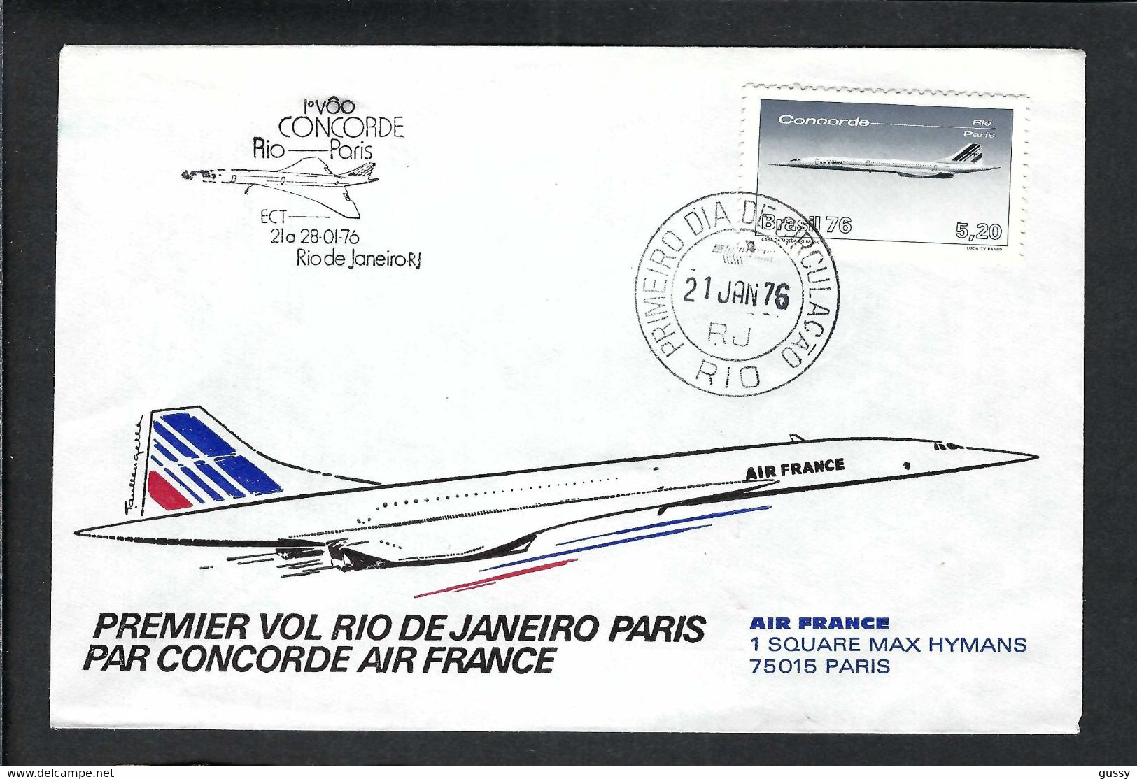 BRESIL 1976: LSC Ill. "1er Vol Concorde Rio-Paris" De Rio De Janeiro Pour Paris - Poste Aérienne (Compagnies Privées)