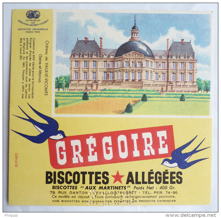 BUVARD BISCOTTES Allegees Gregoire - CHATEAU DE VAUX LE VICOMTE  (SEINE ET MARNE) - Zwieback