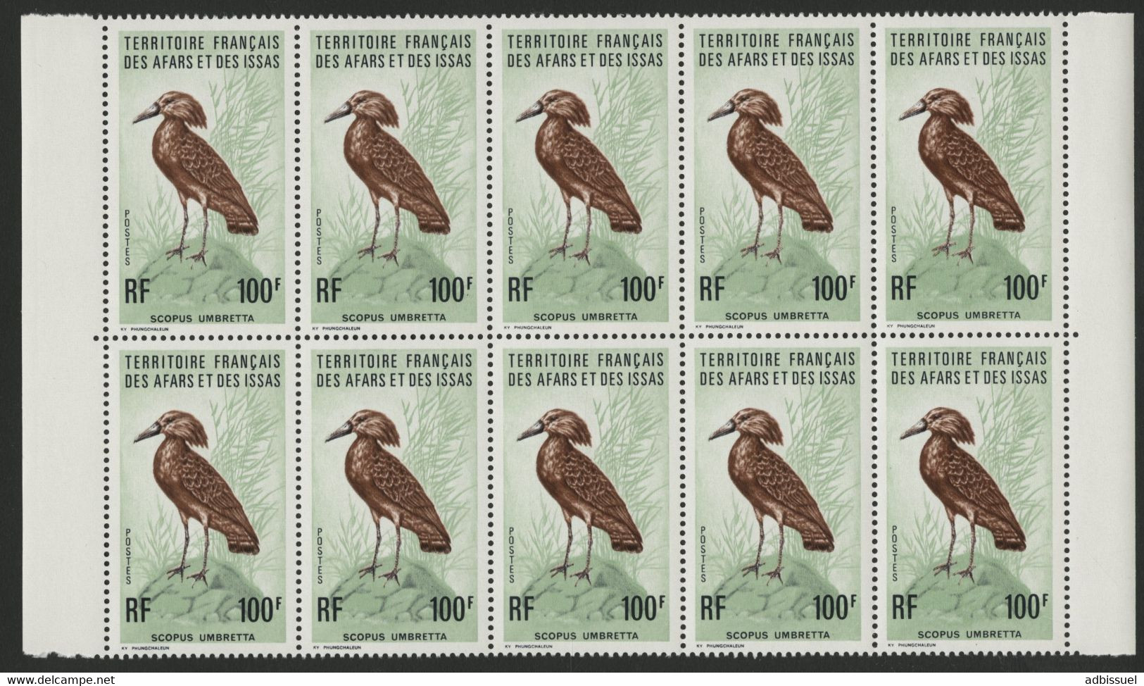 AFARS Et ISSAS N° 413 Bloc De Dix. Cote 190 € OISEAUX / BIRDS "Ombrette Scopus Umbrella" Neufs ** (MNH) TB - Picotenazas & Aves Zancudas