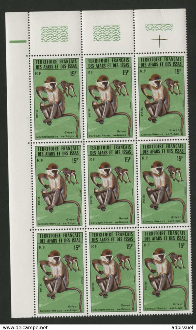 AFARS Et ISSAS N° 408 (x9) COTE 36 € SINGE / MONKEY "Grivet Cercopithecus Aethiops" Neufs ** (MNH) TB - Monkeys