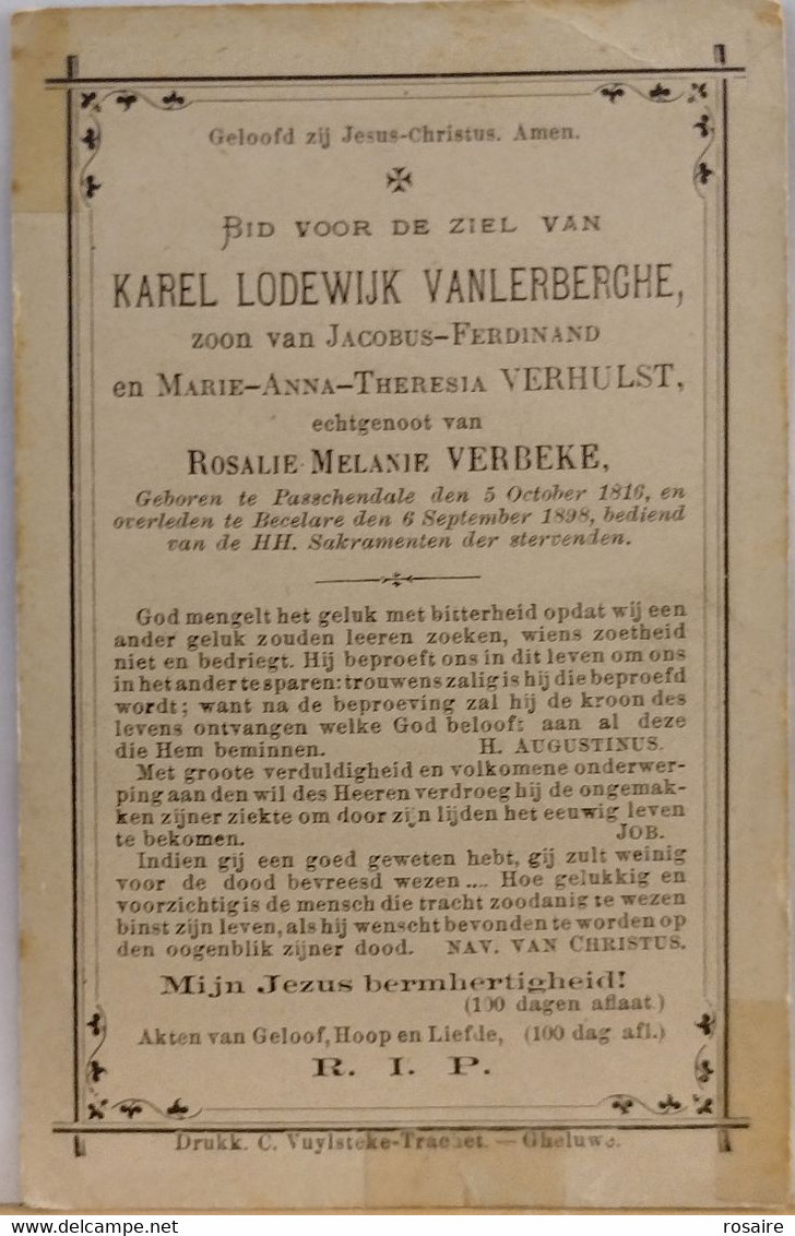 Karel Lodewijk Vanlerberghe-passchendale1816-becelare-1898 - Devotion Images
